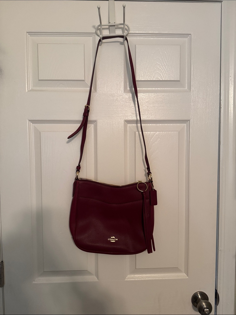 Coach Pebbled Leather Crossbody in Burgundy with Gold Hardware
